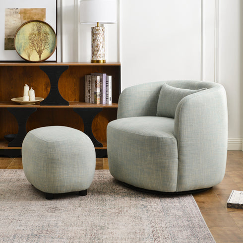 Ashlie Linen Swivel Barrel Chair - Light Green Modern Swivel Chair | Swivel Accent Chairs | Kinwell Furniture | Swivel Armchairs
